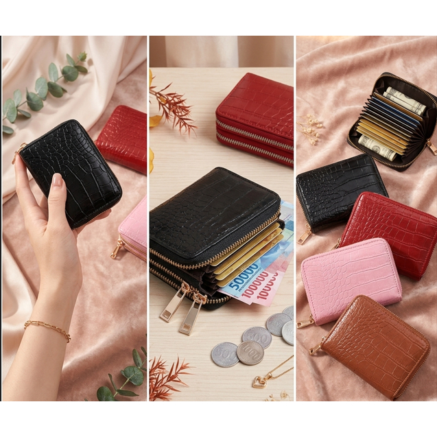 Dompet Cewek Mini Dompet Croco Dua Resleting