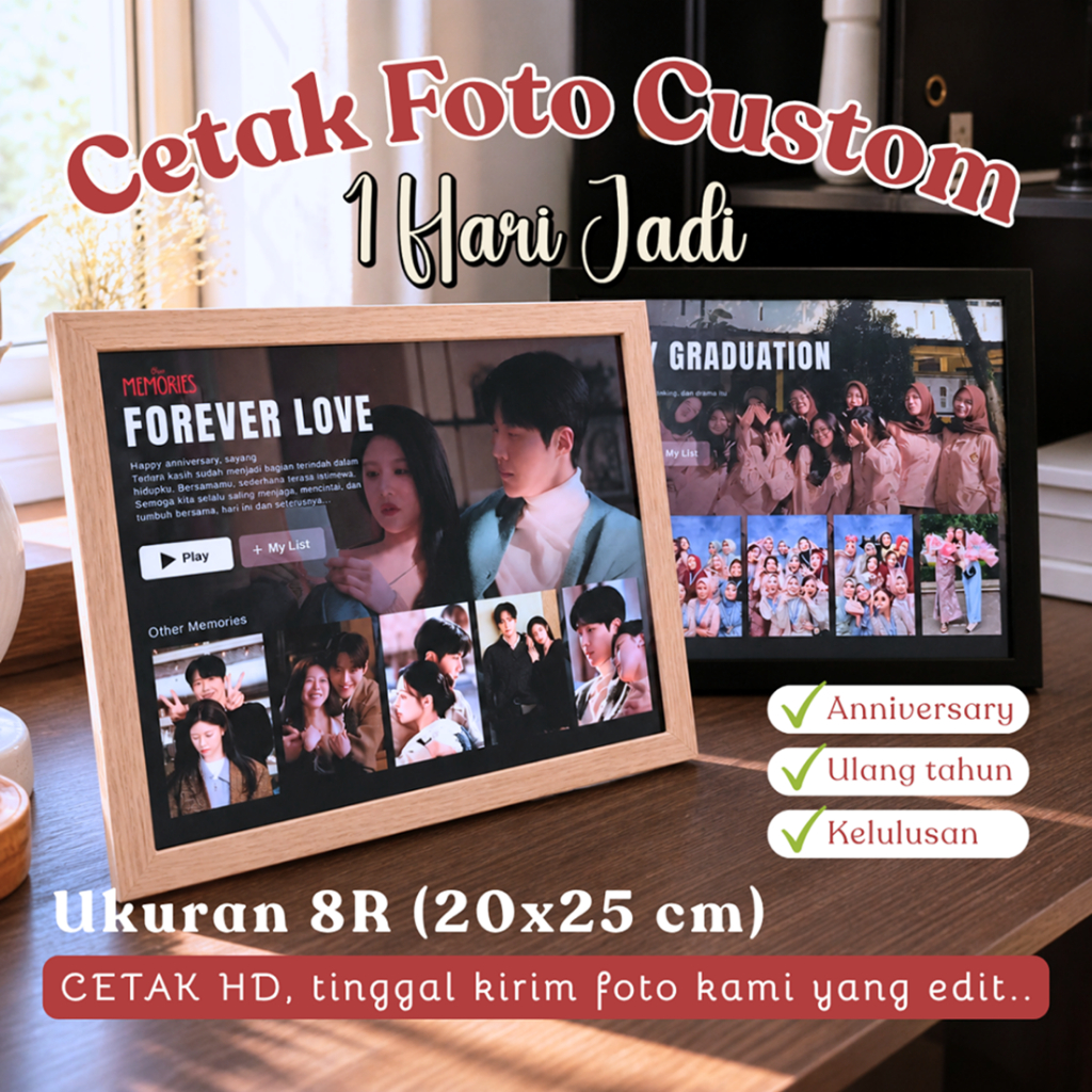 Custom Cetak Foto Kolase Frame 8R (20x25) / Kado Unik Ulang Tahun Wisuda Anniversary Gift