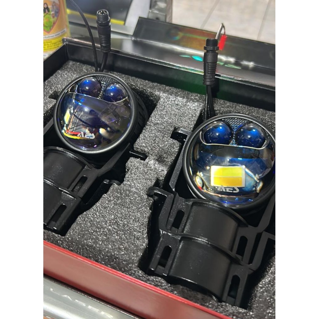 FOGLAMP AES FX-3 |FOGLAMP LAMPU KABUT AES DOUBLE LASER 3 INCH 3 WARNA 68W UNIVERSAL LAMPU KABUT MOBI