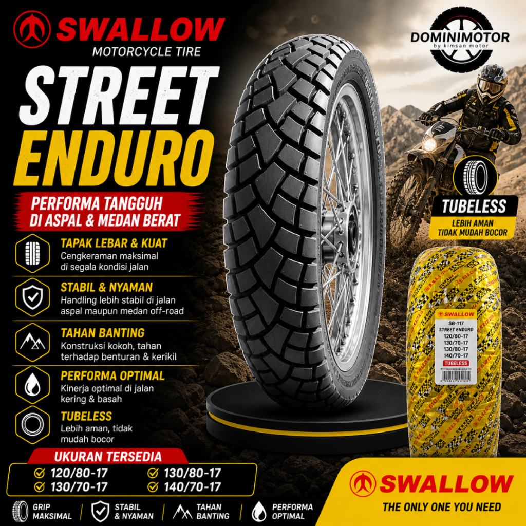 Swallow Street Enduro Ring 17 Ban Motor Ring 17 120/80 130/80 Ban Ring 17 Tubles Dual Purpose