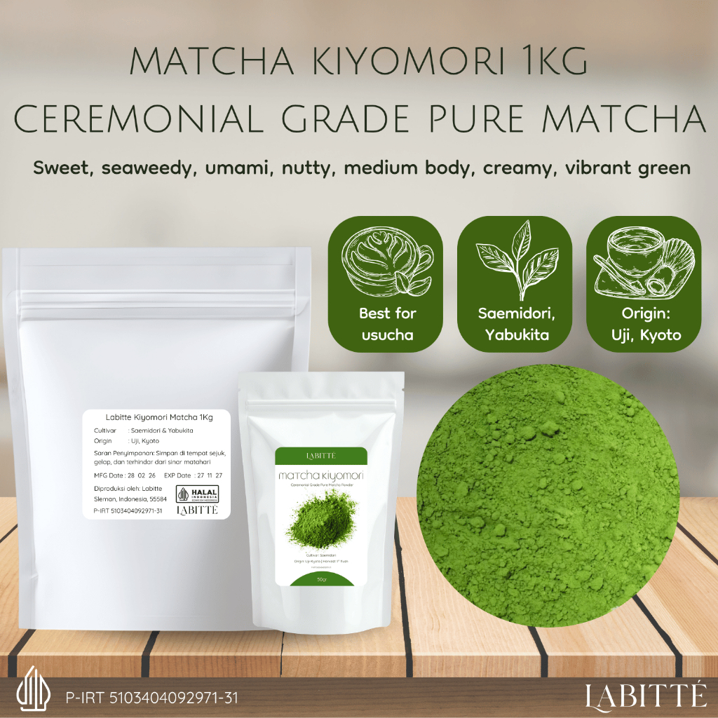 Kiyomori Ceremonial Pure Matcha Powder 1Kg Labitte Ceremonial Matcha Pure Bubuk Matcha Ceremonial