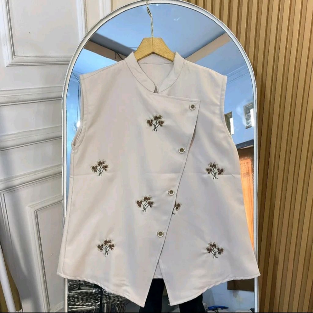Vest Outer Rompi Bordir Motif Bunga Korean style Kekinian