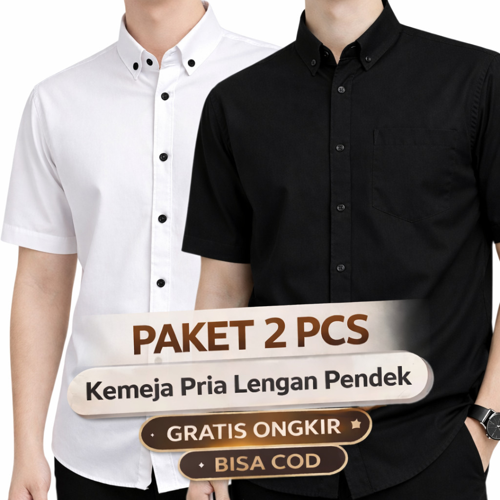 Paket Hemat 2 Pcs Kemeja Polos Pria Lengan Pendek Slimfit Baju Hem Dewasa Formal Casual Katun Premiu