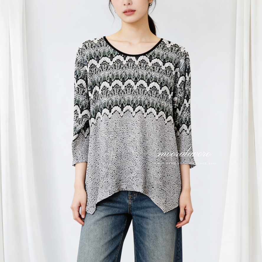 LOUVRE CLASSY LACE PRINT PLEATS BLOUSE KOREAN STYLE READY BANGKOK PREMIUM BKK