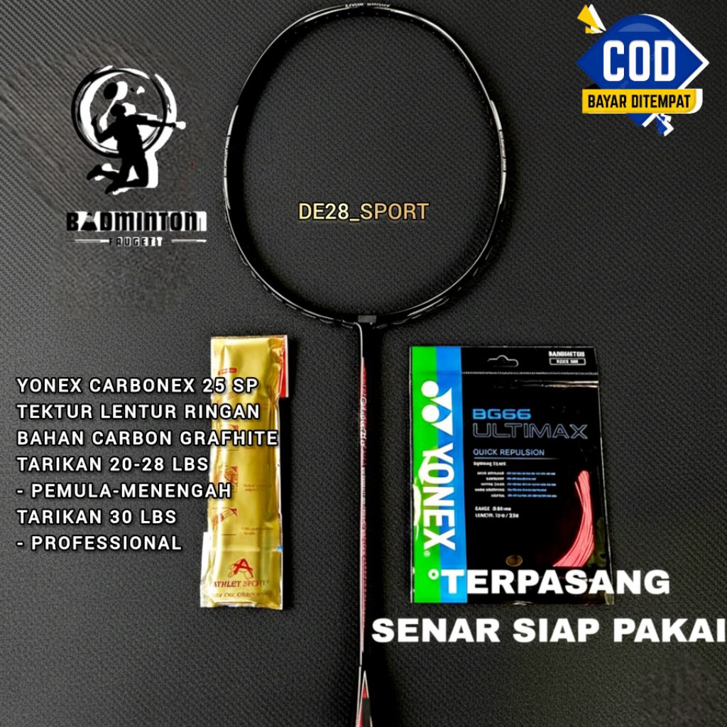 RAKET BULUTANGKIS YONEX CARBONEX 25 SP TARIKAN 30 LBS BONUS TAS DAN GRIF
