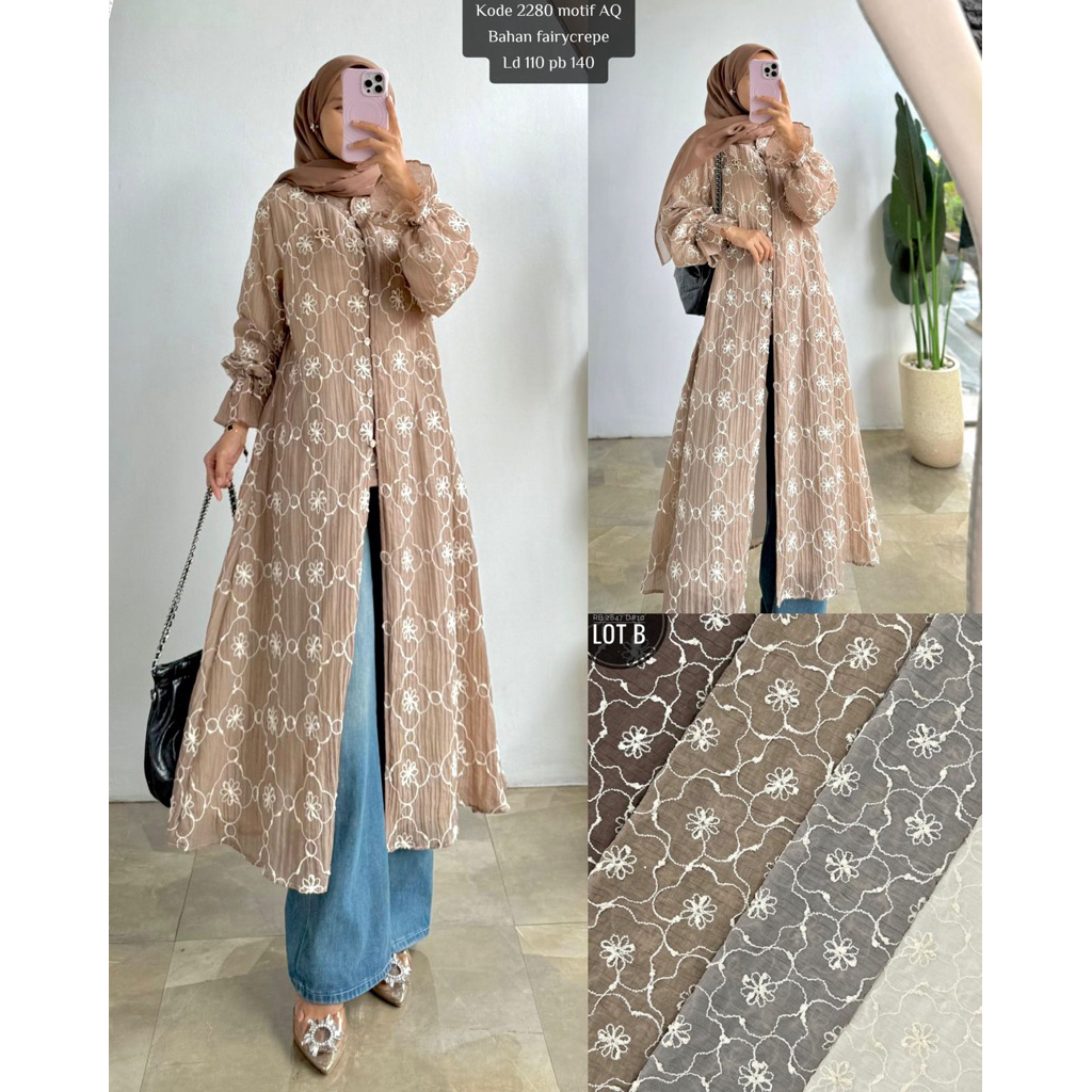 Tunik Gamis Dress top atasan blouse kemeja wanita panjang full furing bordir / Tunik bordir / Baju w