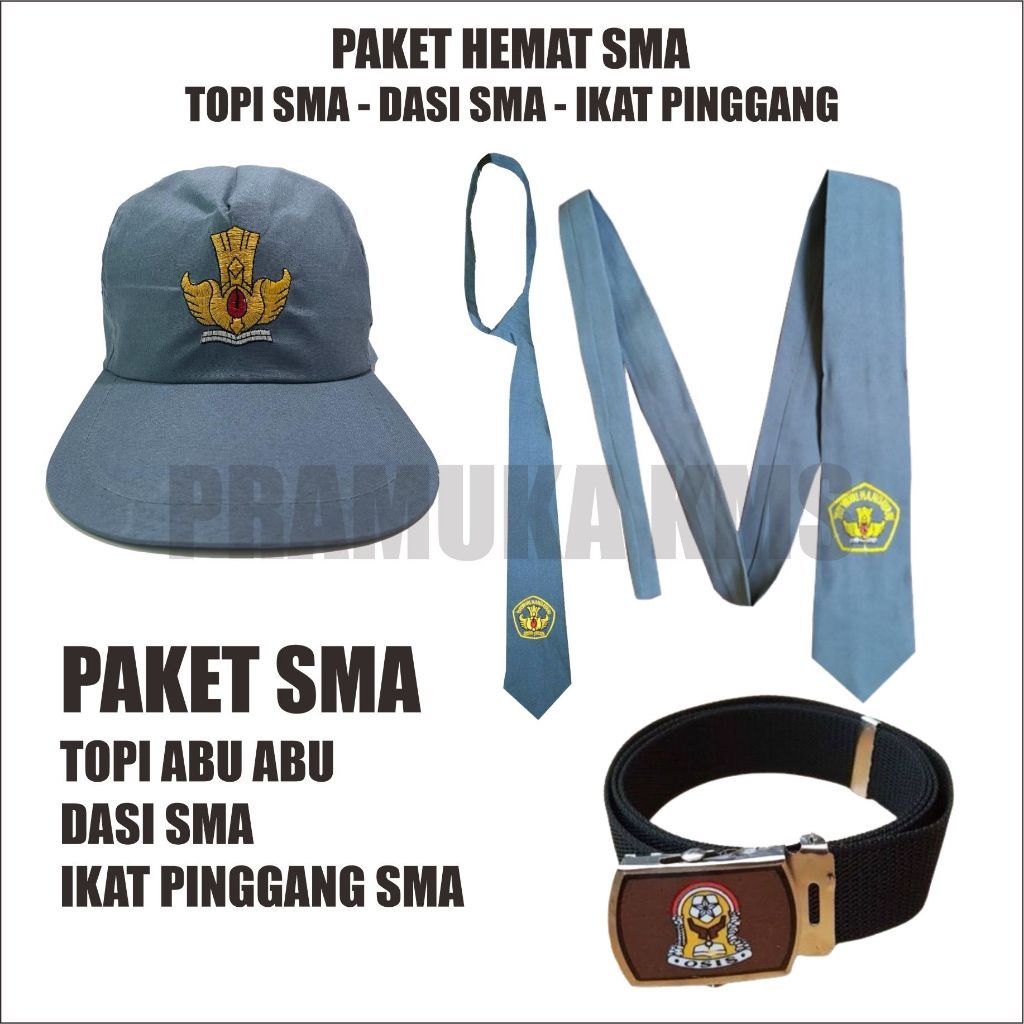 Paket Perlengkapan Sekolah Lengkap untuk SMA SMP dan SD SMK MAN Kaos Kaki Topi Dasi Ikat Pinggang