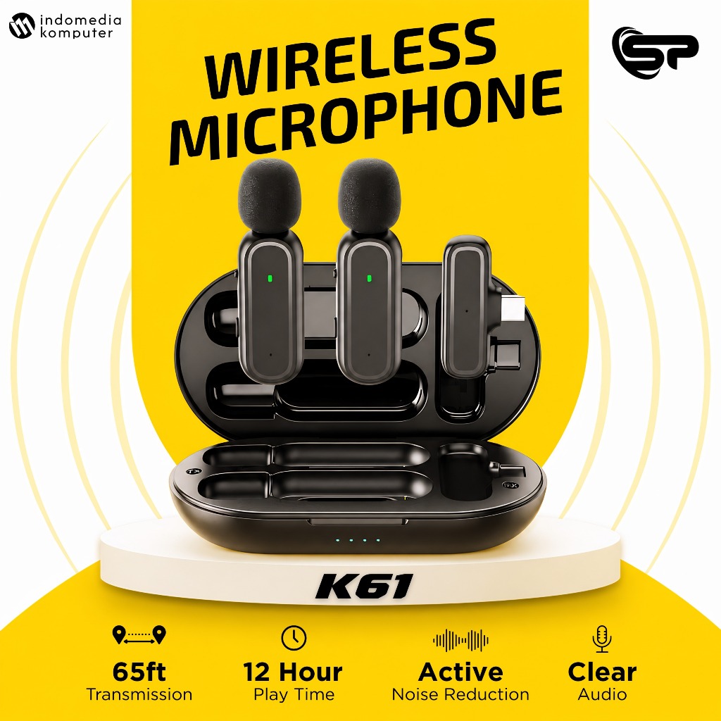 Microphone Wireless K61 2 Mic Type-C Mic K61 Wireless 2 Mic Type-C