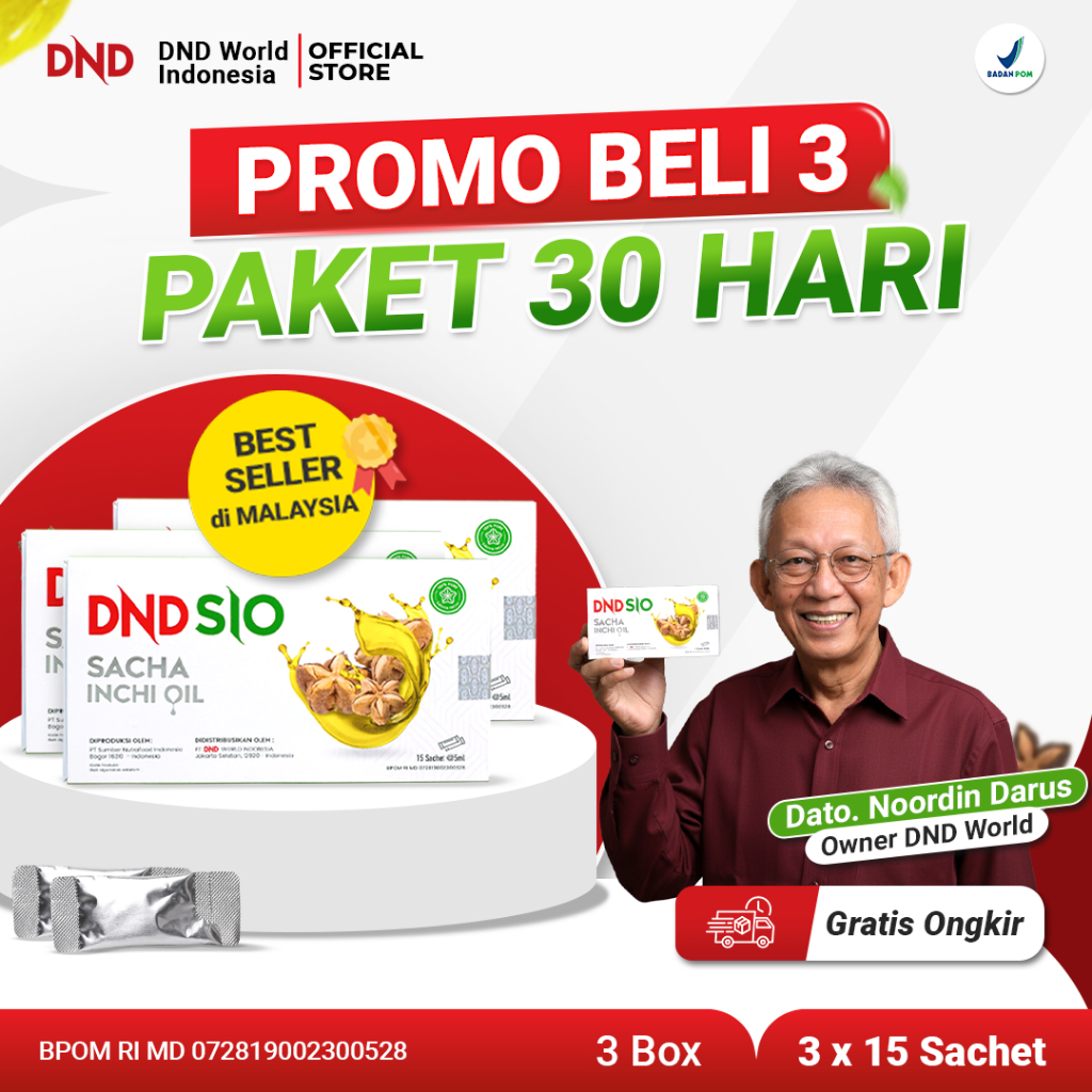 DND SIO PAKET 3 BOX - Sacha Inchi Oil 75ml -  Bantu Atasi Diabetes - 15 Sachet