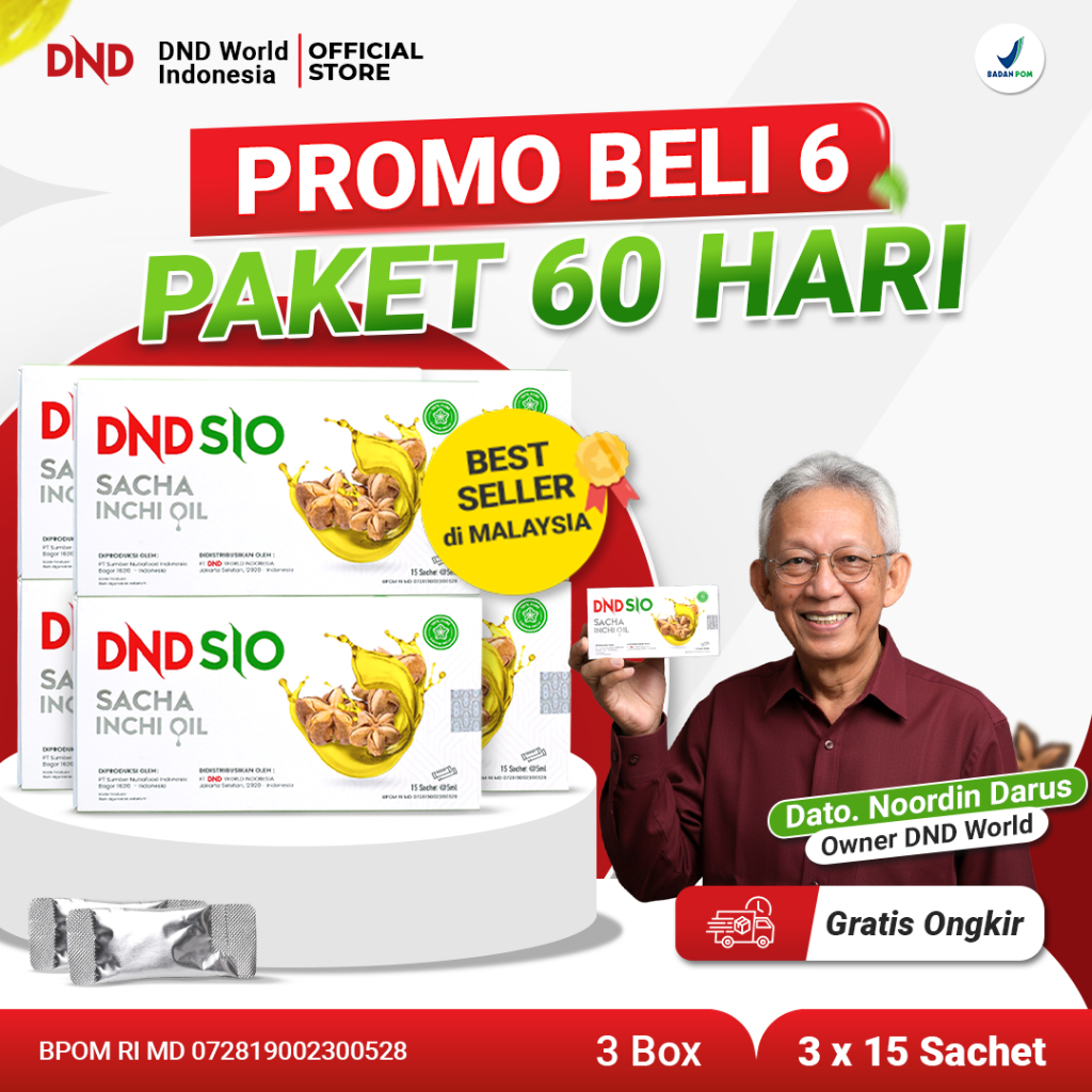 DND SIO PAKET 6 BOX - Sacha Inchi Oil 75ml - Bantu Mengatasi Kolesterol - 15 Sachet - Organik