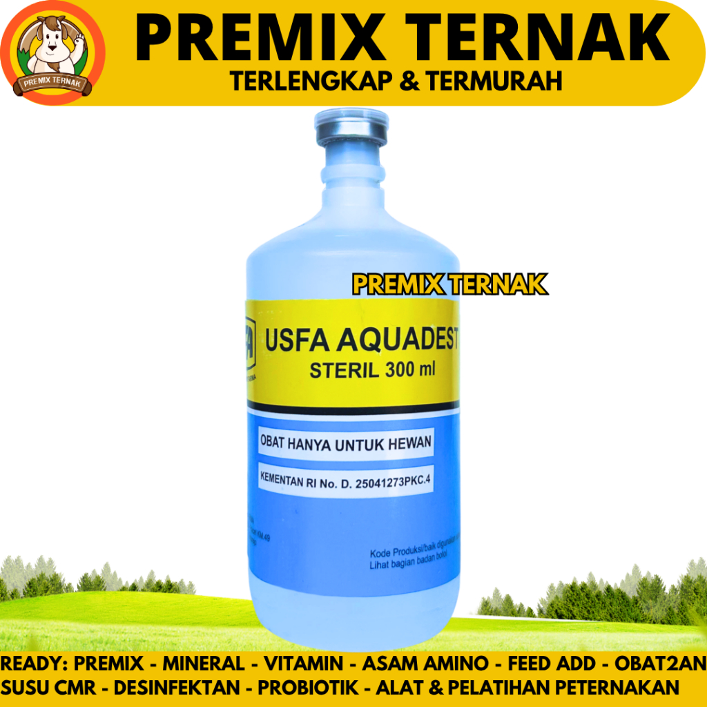 USFA AQUADEST 300ML - Aquades Air Steril Destilated Water untuk Campuran Obat Hewan Ternak