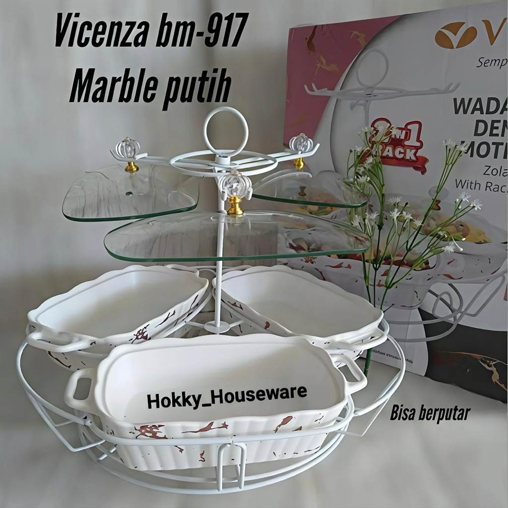 Prasmanan / Wadah Saji Keramik Dengan Tutup Kaca With Rak Putar Marble VICENZA ORIGINAL 100%