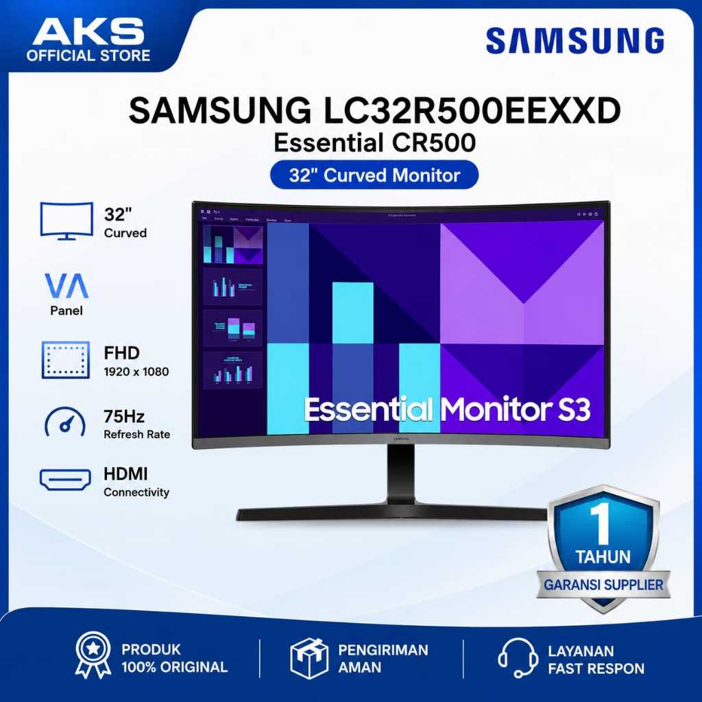 Monitor Samsung 32 Inch Curved LC32R500EEXXD CR500 FHD VA 75Hz HDMI - Layar Lengkung Gaming & Kerja