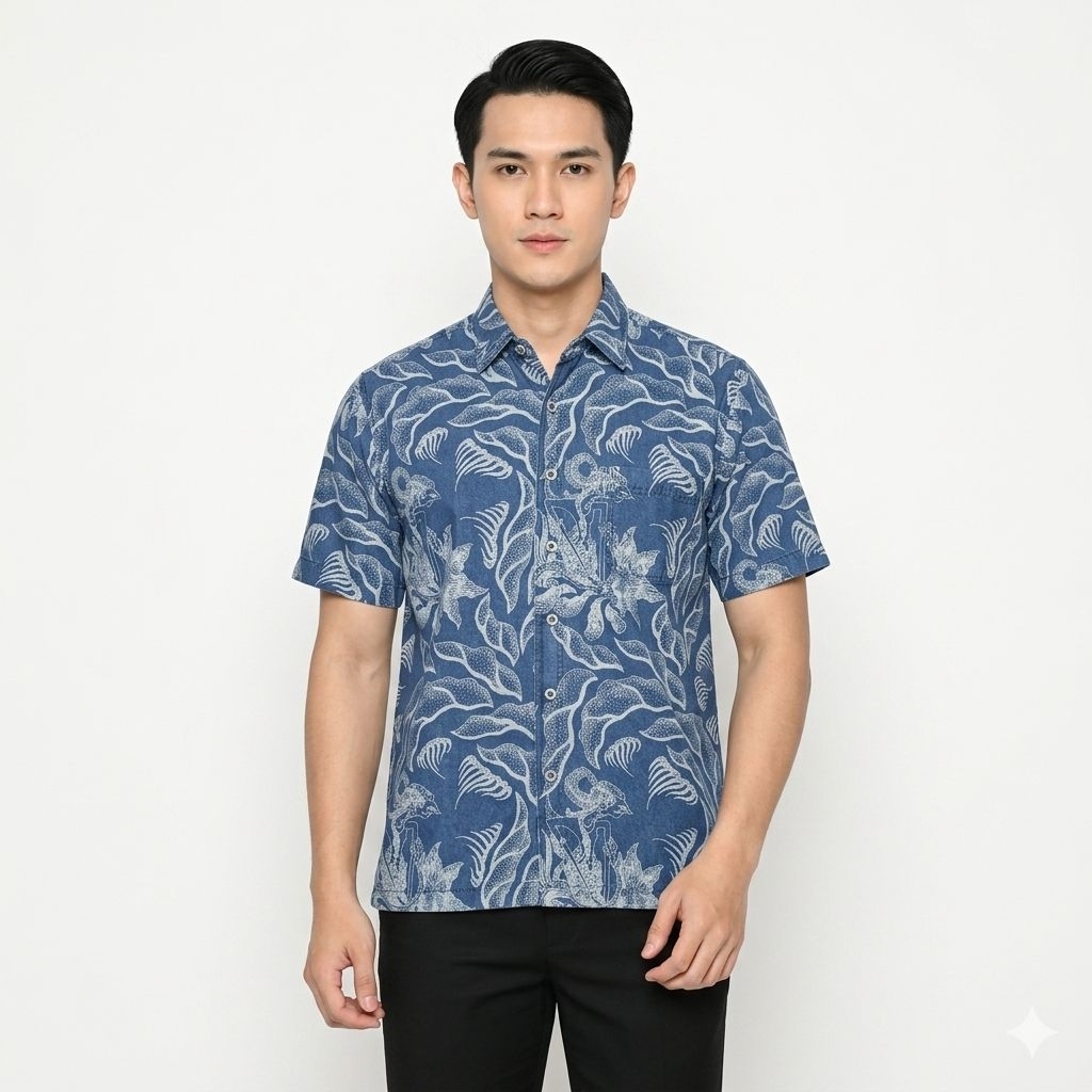 KEMEJA BATIK pria,Hem batik pria,Denim halus,motif ARJUNA