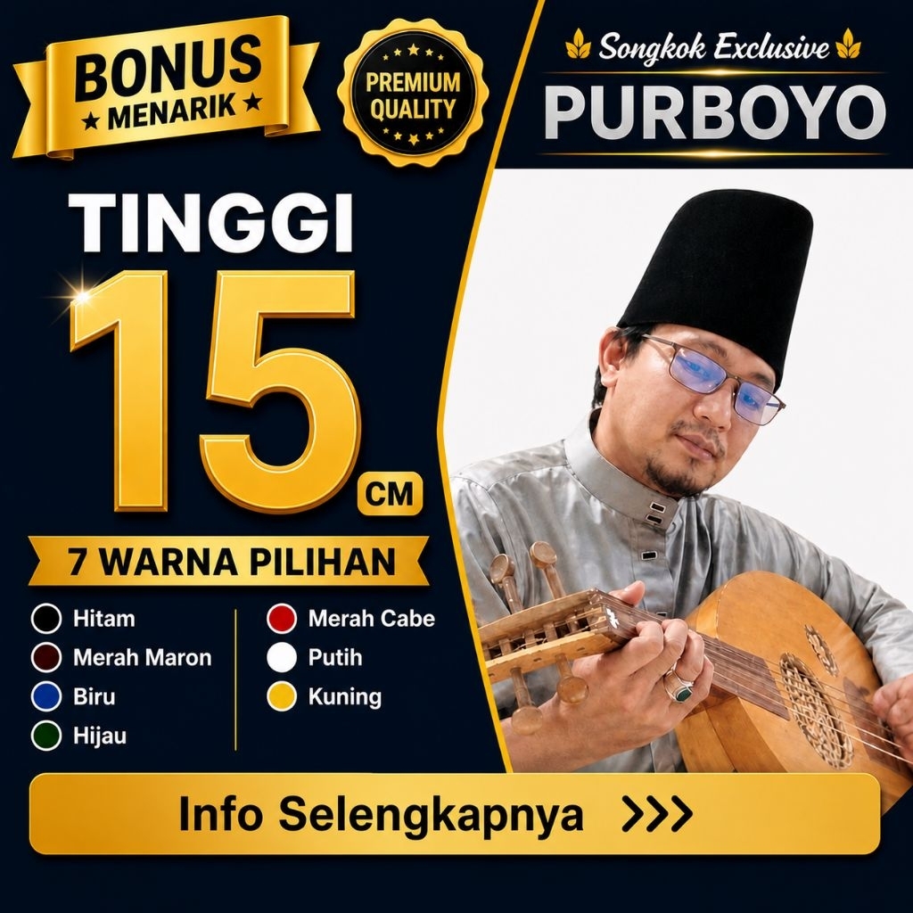 Peci Tinggi 15 cm - Bludru Halus Berkualitas Premium Model AC - Songkok Purboyo Kopiah Polos