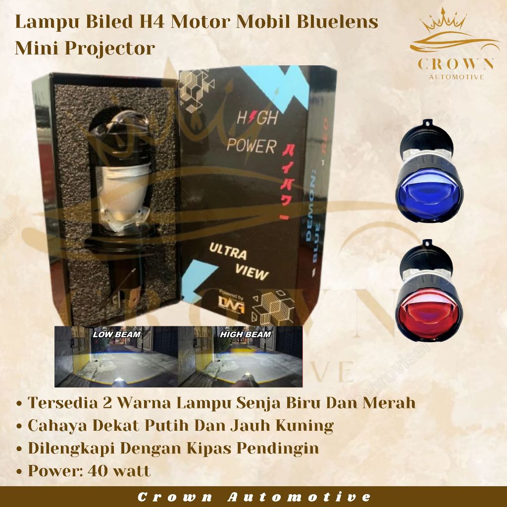 Lampu Biled H4 Motor Mobil Bluelens Mini Projector