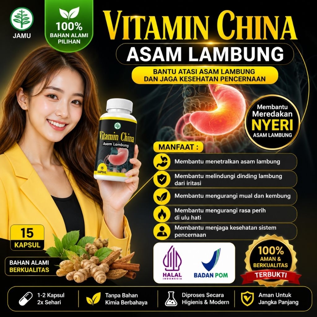 Vitamin China Asam Lambung Halal & BPOM Membantu Mengatasi Penyakit Asam Lambung Meningkatkan Keseha