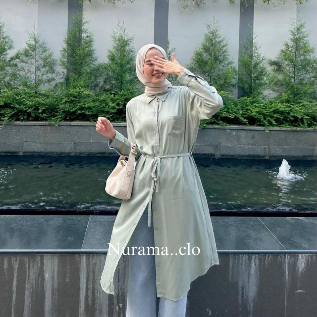 Nurama Akleema Long Tunik Kancing Panjang Rayon Atasan Panjang Wanita P01 TW