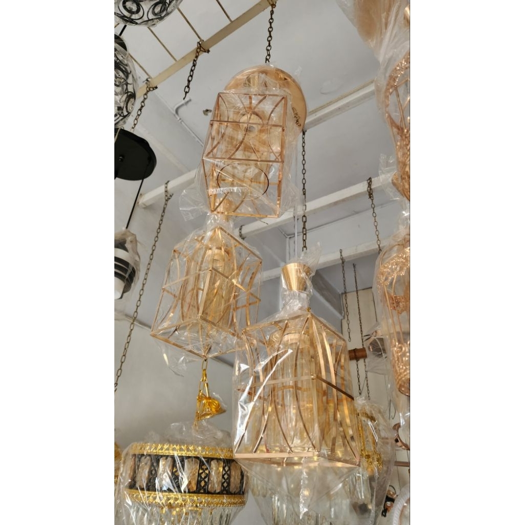 Lampu Hias 3P minimalis / Lampu Cabang 3 Gold / Lampu Plafon Gantung Pendant 3 Cabang