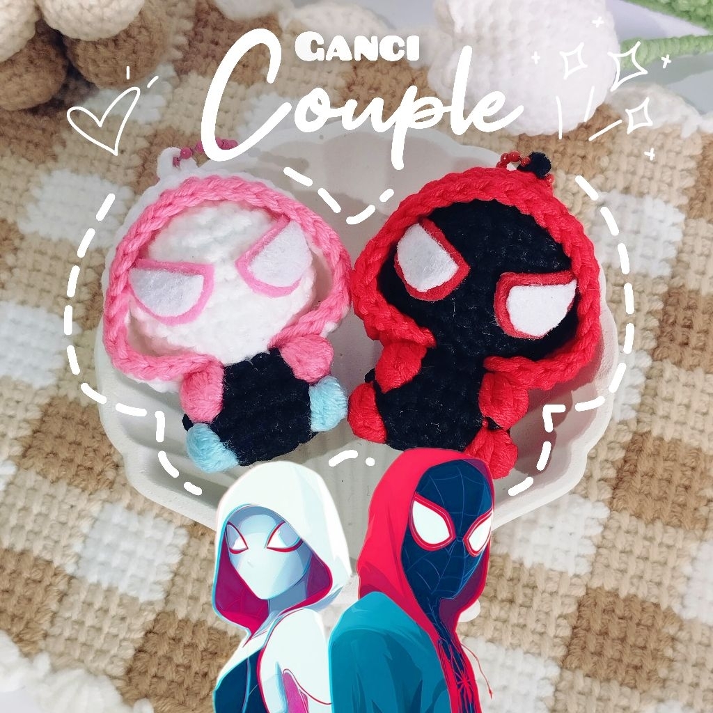 Gantungan Tas Spider-Man & Spider-Gwen Rajut | Gantungan Kunci Couple | Gantungan Tas | Spider-Man C