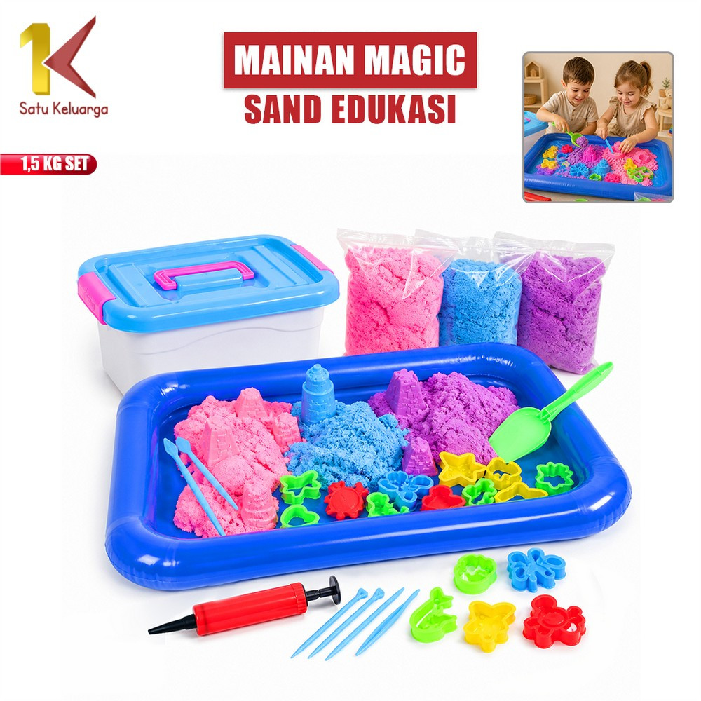 Satu Keluarga Mainan Pasir Ajaib Set M180 Magic Sand 1.5KG 3 WARNA Sekop Cetakan Pasir Ajaib + Box C