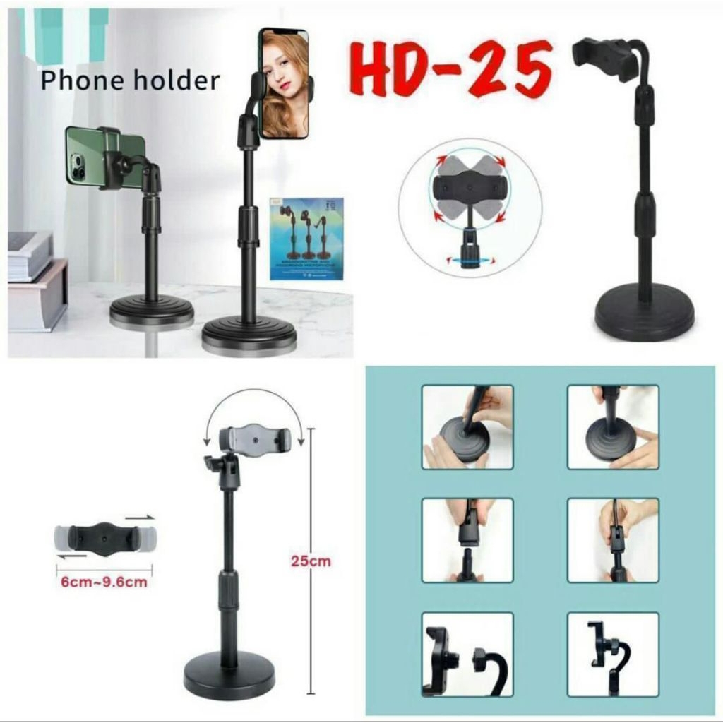 Vocal Microphone Holder Stand Hp HD-25 untuk Handphone dengan Sudut Pandang 270 Derajat dan Kepala H