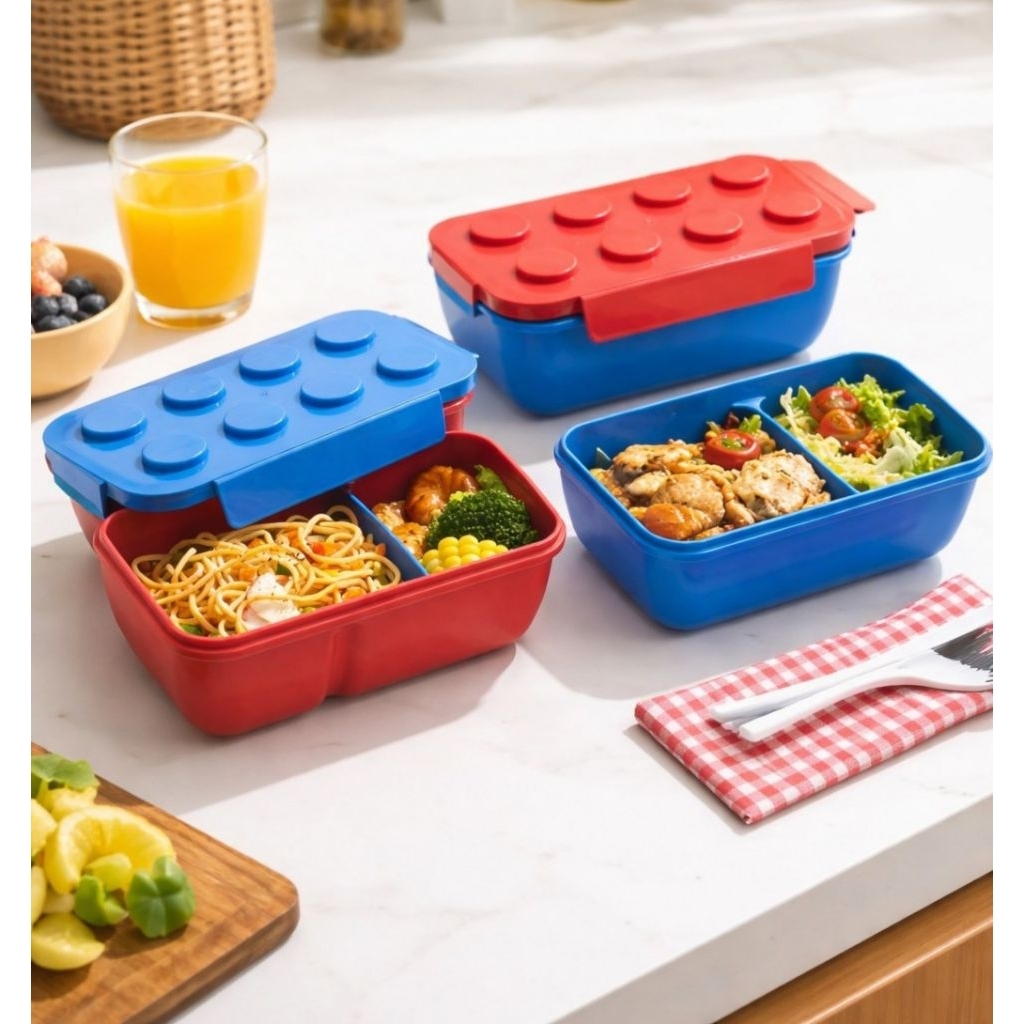 MURAH LUNCH BOX MODEL LEGO PLASTIK BERSEKAT KOTAK MAKAN KOTAK BEKAL