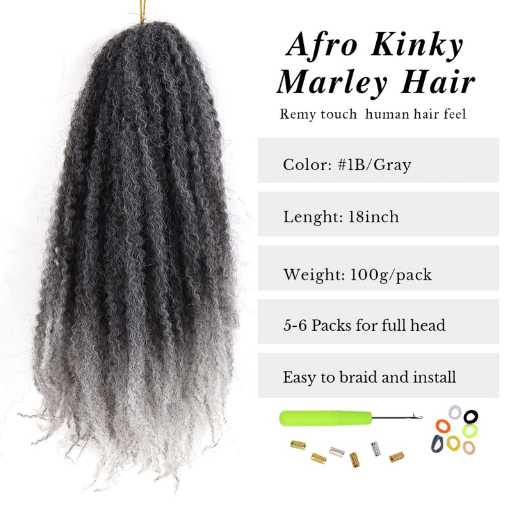 Marley Braids Gray Series - Rambut Sambung Kinky Twist Crochet Afro Warna Abu-abu Silver Ombre Premi