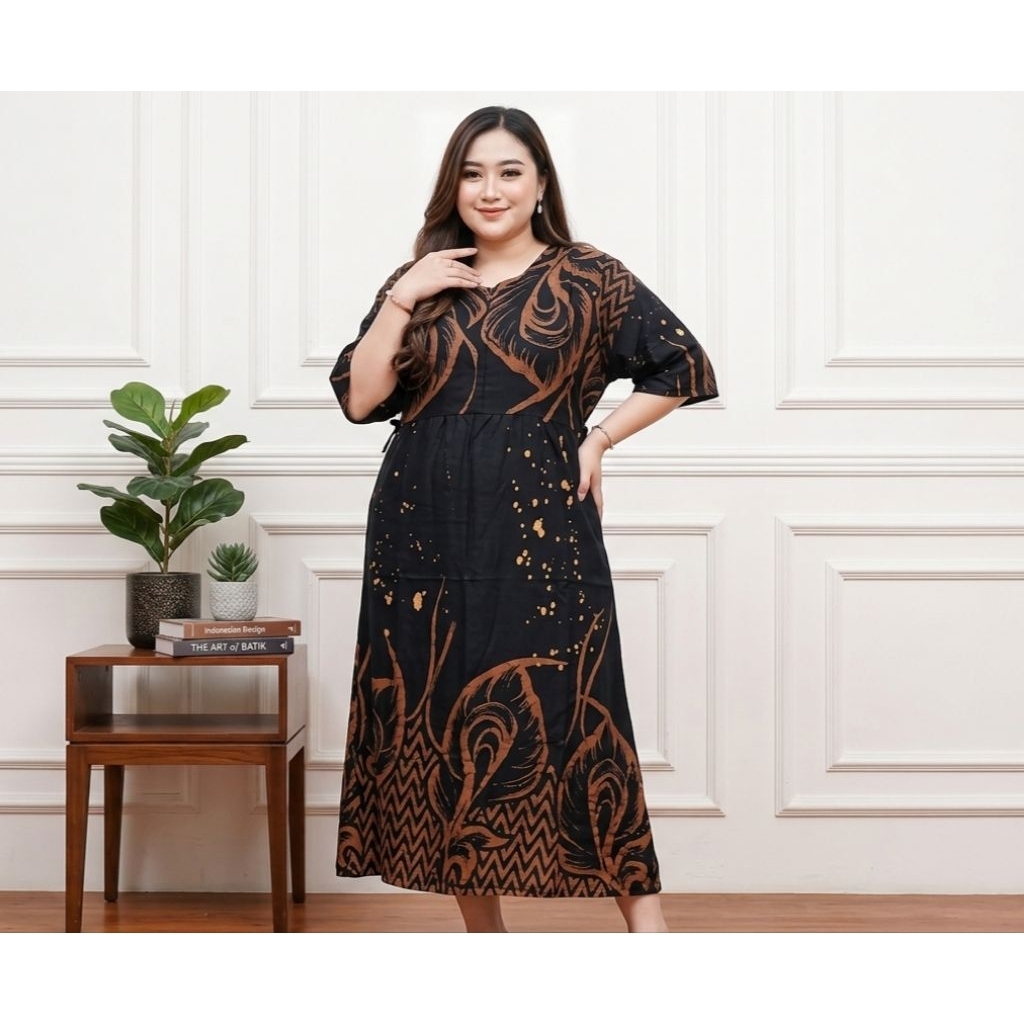 DASTER BATIK JUMBO LD 140 SEKDRESS MAURA BAHAN RAYON PREMIUM GAUN MOTIF BUNGA RESLETING DEPAN BUMIL 