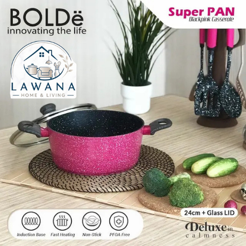 BOLDe 24 CM Casserole Pot BEIGE BLACK PINK Panci Sup Granite Anti Lengket