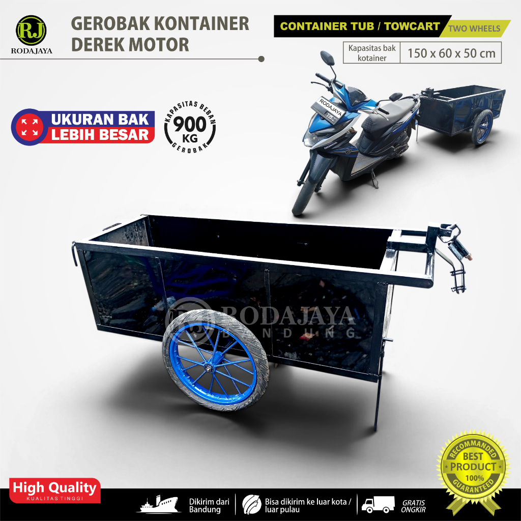 Gerobak kontainer derek motor / Tow Cart / Crane Barrow/ dinding FULL BESI / ukuran JUMBO /gerobak t