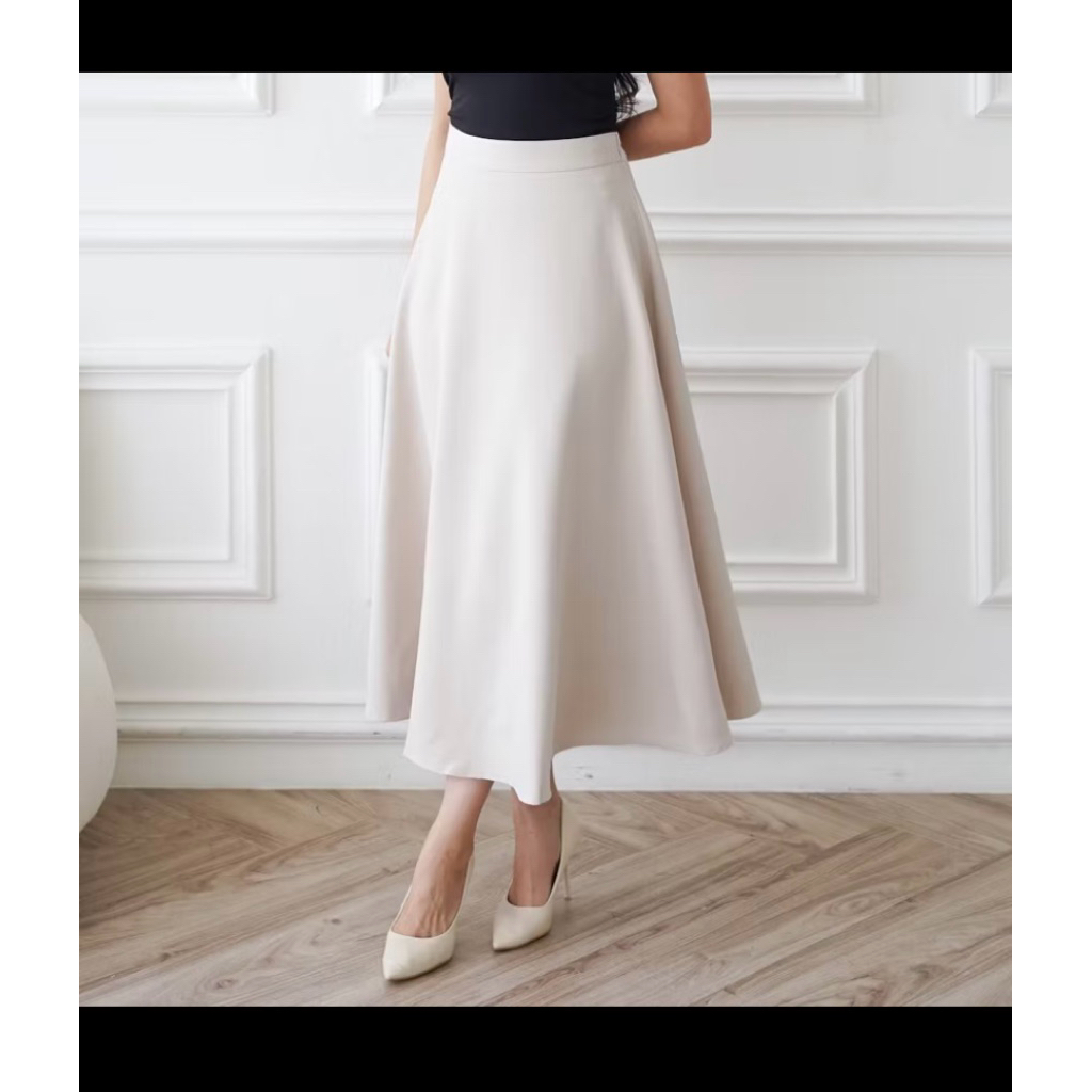 (PRELOVED)severli FUJI midi skirt (size maxi) warna cream