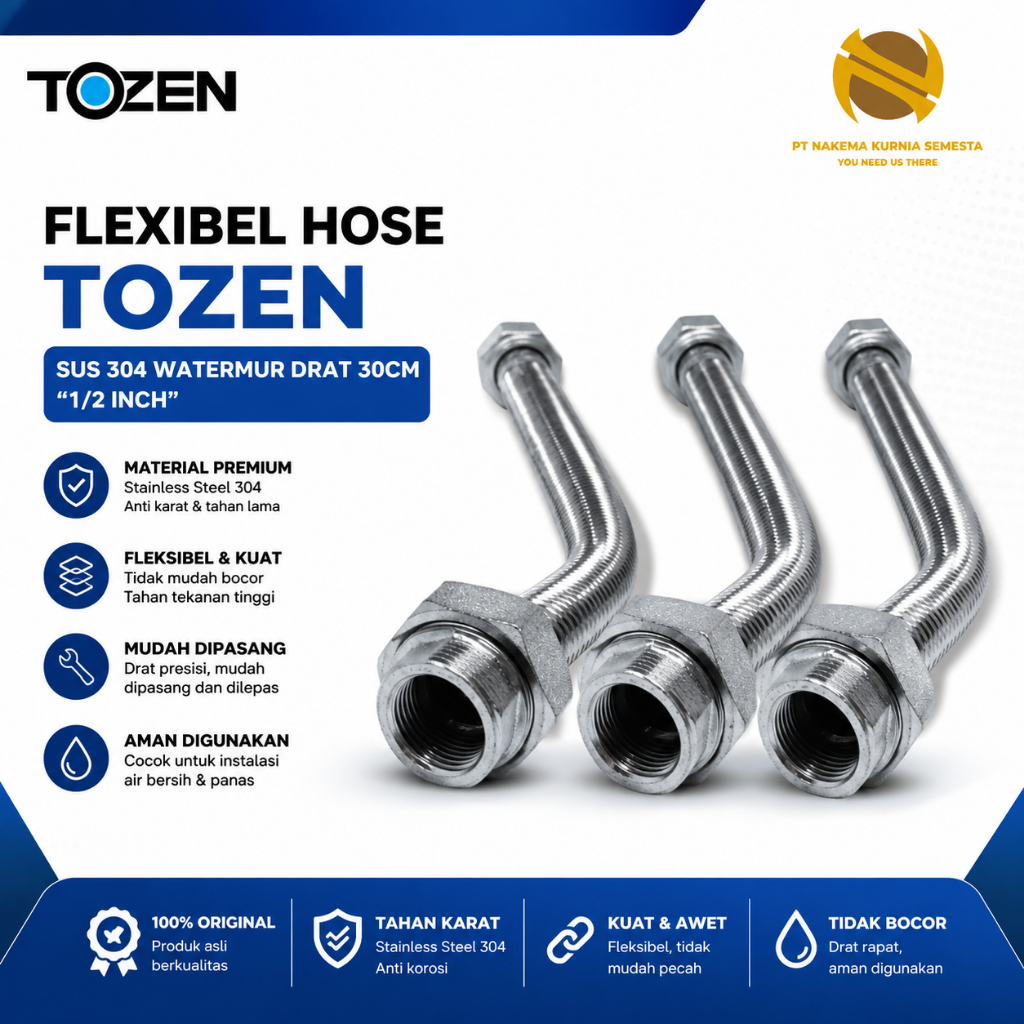 FLEXIBLE HOSE TOZEN SS304 1/2 INCH,  TOZEN ORIGINAL 100%