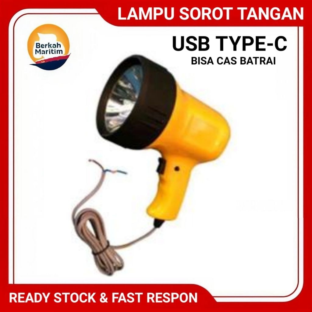 Lampu Sorot Tangan Spotlight Recharger Lampu Berburu Super Terang Jangkauan Jauh USB Type C Bisa Cas