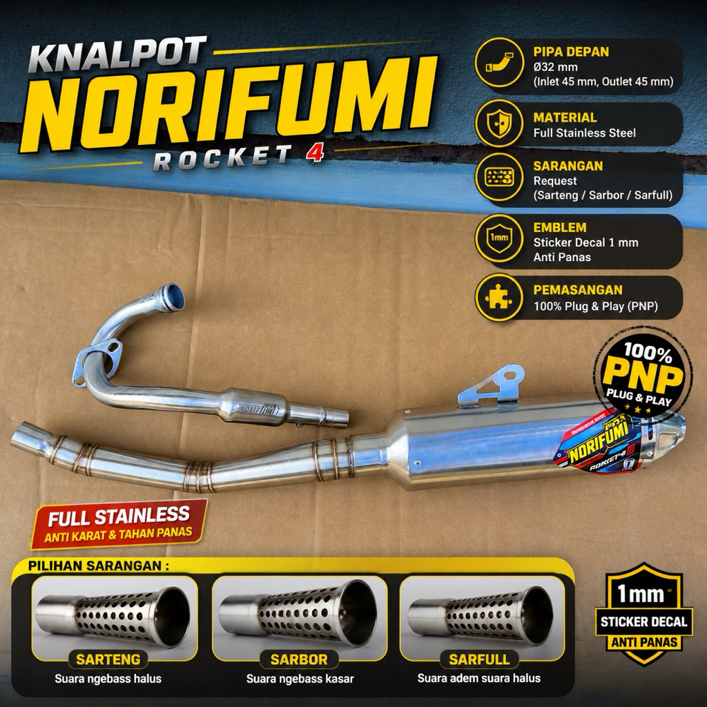 Knalpot Racing Norifumi Roket 4 Suara Bass Adem Untuk Motor CRF KLX WR Knalpot Murah Knalpot Berkhua