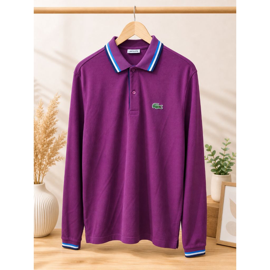 Kaos polo long Sleeve Lacoste big logo second original
