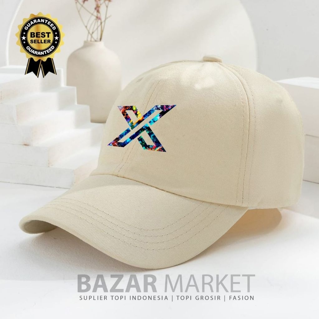 Topi Baseball Cream Motif Monoart Inisial Alfabet A - Z