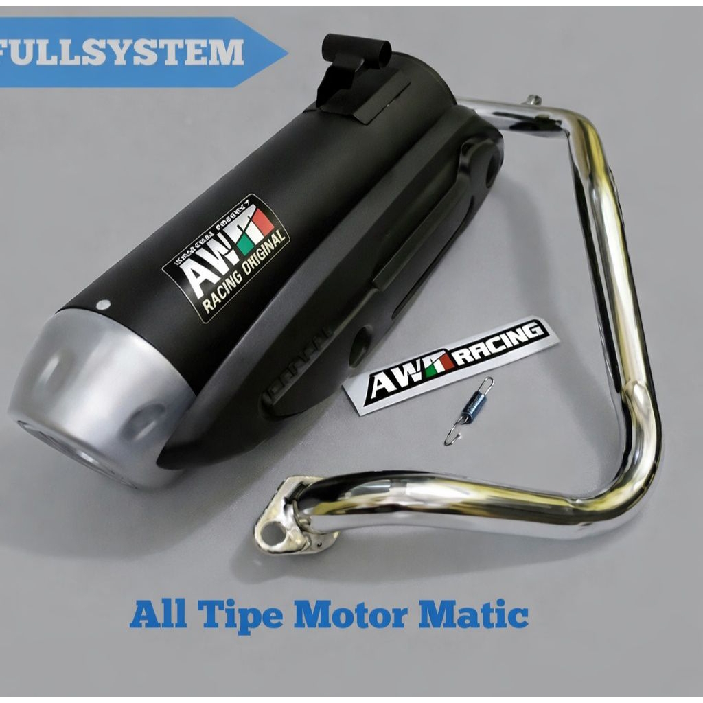 Knalpot motor racing full black AWM cocok untuk motor matic, seperti vario, genio, mio, beat, spin, 