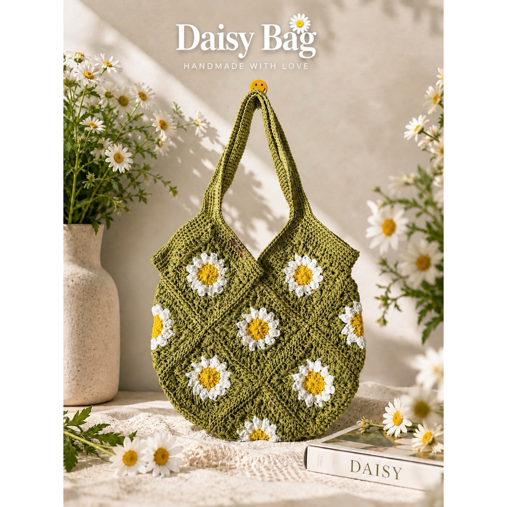 Tas Rajut Granny Square/Crochet Granny Square Bag | Flower Theme