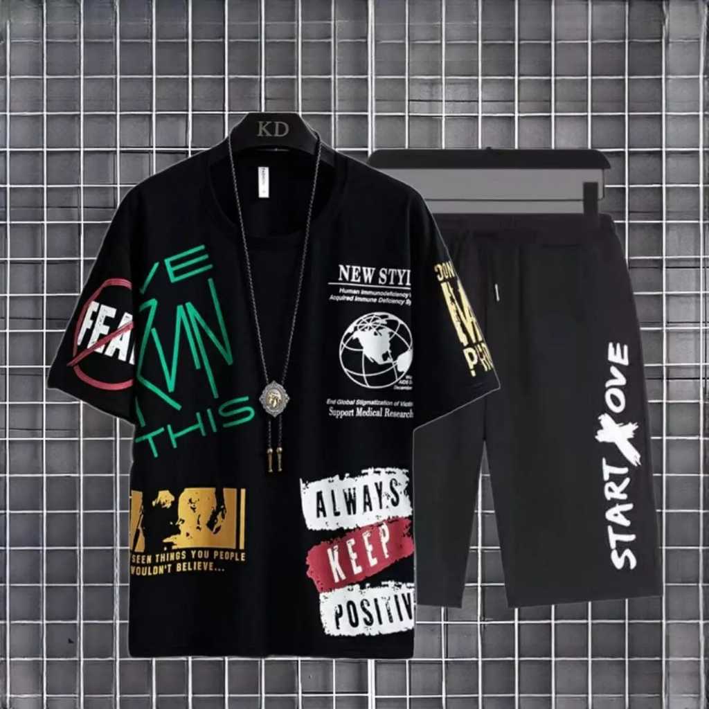 BAJU KAOS STELAN PRIA WANITA ONE SET CELPEN TSHIRT GENRI KEREN