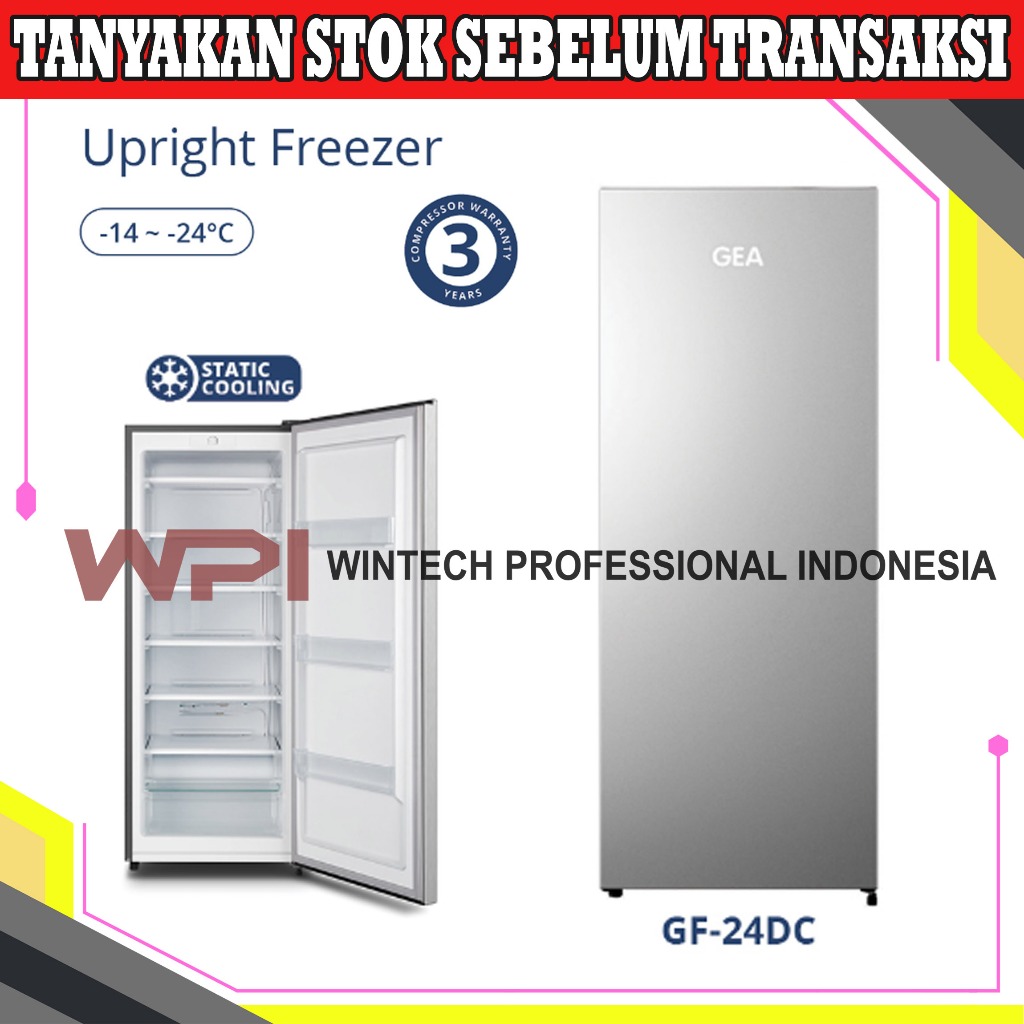 Gea GF-24DC Upright Freezer / Kulkas Es Batu / Freezer Asi Berdiri - Kulkas Pembeku Es Lilin, Es Mam