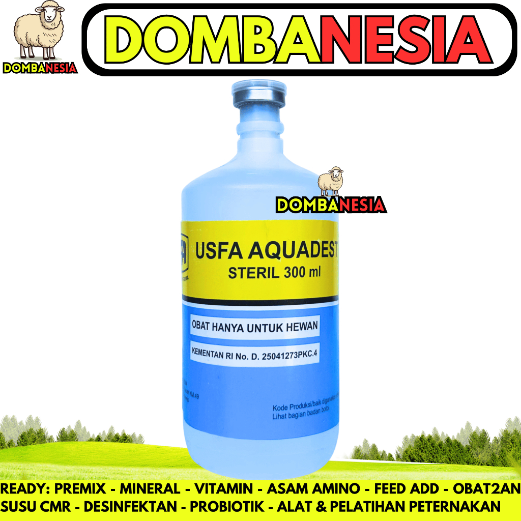 USFA AQUADEST 300ML - Aquades Air Steril Destilated Water untuk Campuran Obat Hewan Ternak