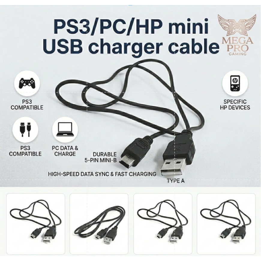 Kabel charger mini usb biru 1,5 Meter bisa untuk transfer data ke PC dan charger Stik PS3 PC Laptop 