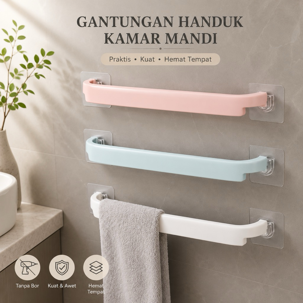 Gantungan handuk plastik kamar mandi tanpa paku rak handuk suction tempel