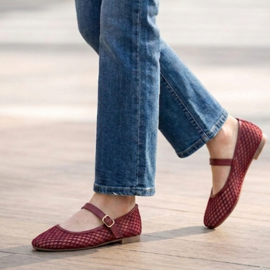 Mishoe - Sepatu Flatshoes jaring wanita Febby Merah Maroon