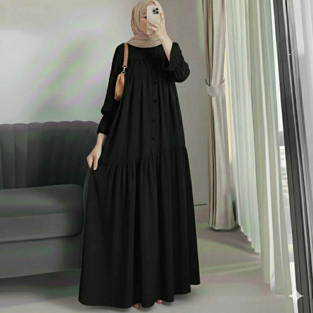 gamis Melda polos bahan rayon TUWILL PREMIUM LENGAN BALON