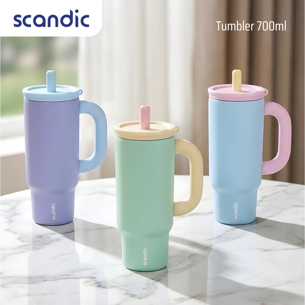 SCANDIC - Pastel Tumbler Stainless 700 ml - Botol Minum Tahan Panas & Dingin, Portable Handle Anti B