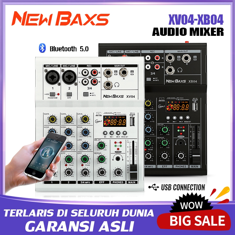 Portable Mini Audio Mixer NEW BAXS XV04 XB04 4 Channel Bluetooth USB Recording Echo Reverb DC5V untu