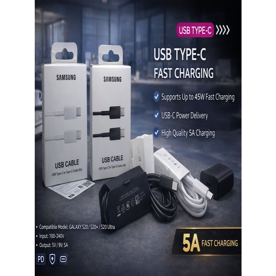 Kabel Data Samsung Type-C To Type-C SUPER FAST CHARGING ARUS AMPERE 5A 45W