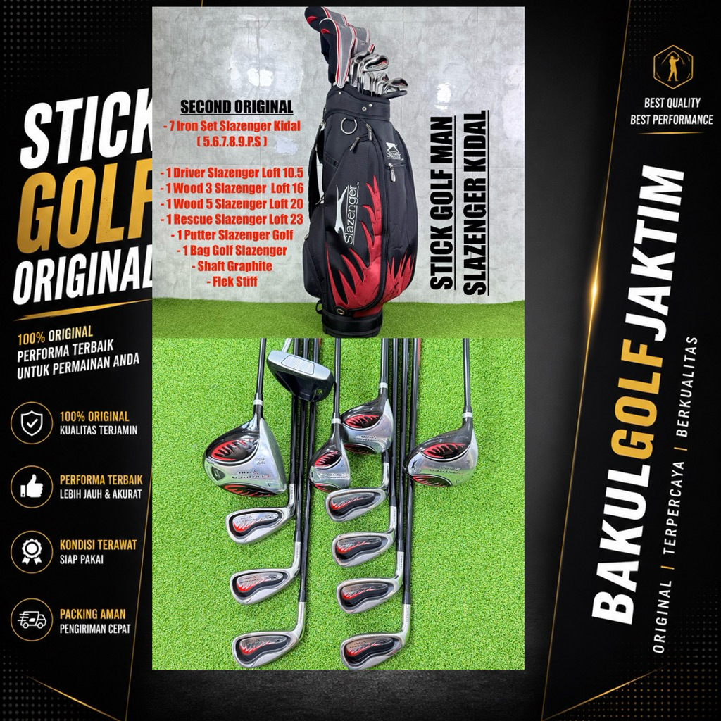 Set Stick Golf Kidal  Slazenger Golf Shaft Graphite Flek Stiff Bekas Original Fullset Bag Golf
